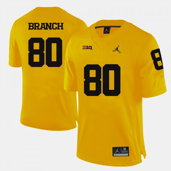 University of Michigan #80 For Men's Alan Branch Jersey Yellow University College Football